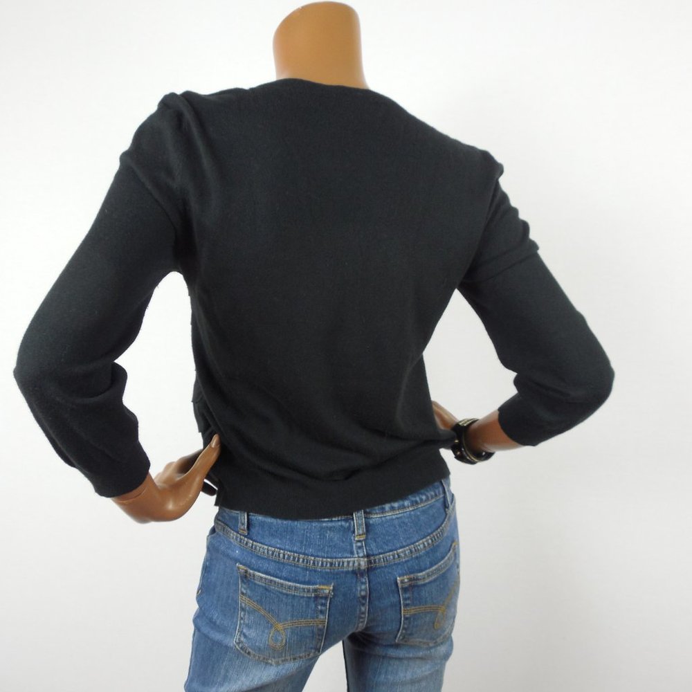 MICHAEL KORS L Top Black Button Down Cardigan Sweater Party 3/4 Sleeves Layers - Picture 7 of 9